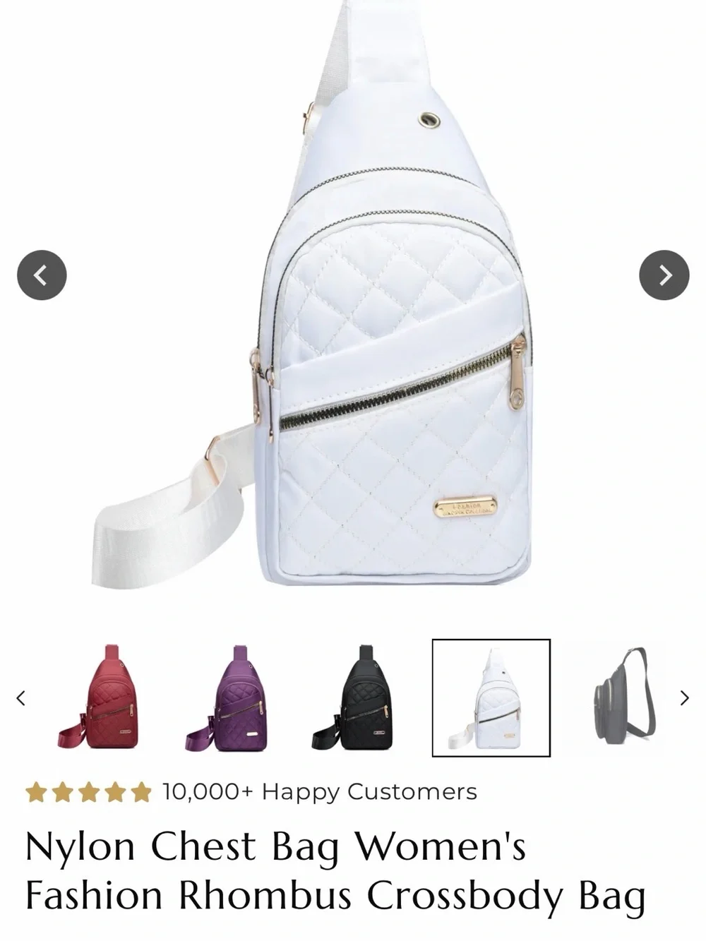 New- Never carried White Quilted Crossbody Sling Bag - Gold Hardware